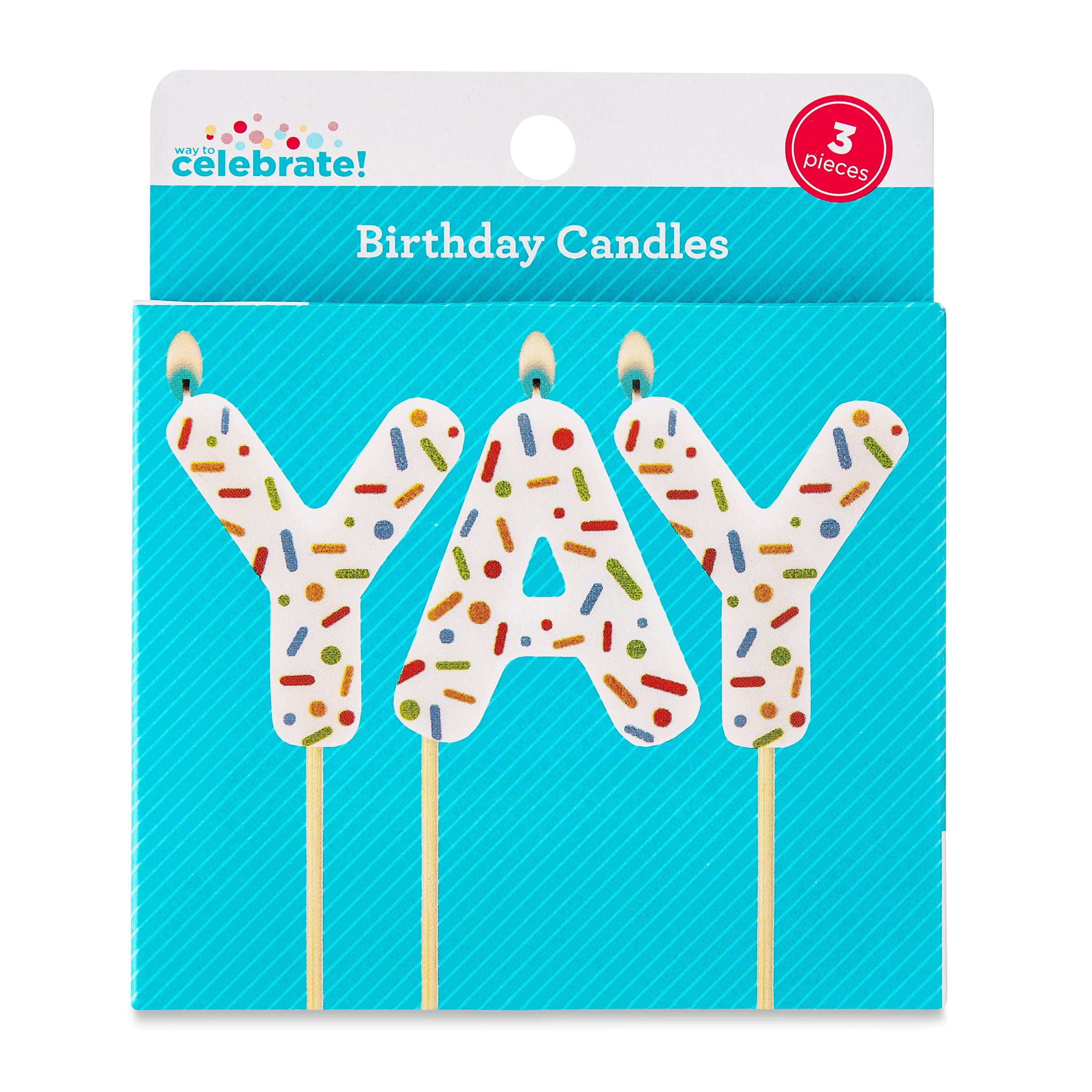 Way To Celebrate Multicolor Yay Birthday Candle Set 3 Pieces