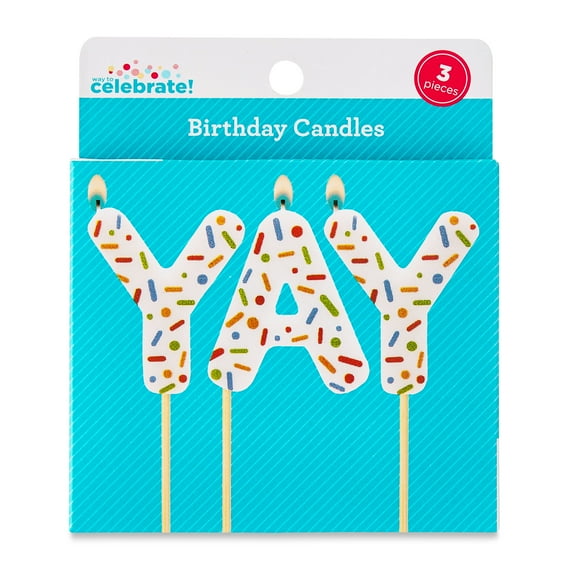 Multicolor Yay Birthday Candle Set, 3 Pieces, by Way To Celebrate