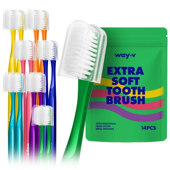 WAY.V Extra Soft Toothbrush for Sensitive Gums and Teeth - 14pcs, zip-lock package green