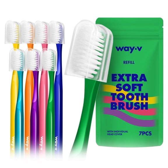 WAY.V Extra Soft Toothbrush for Sensitive Gums and Teeth - 7pcs, zip-lock package green