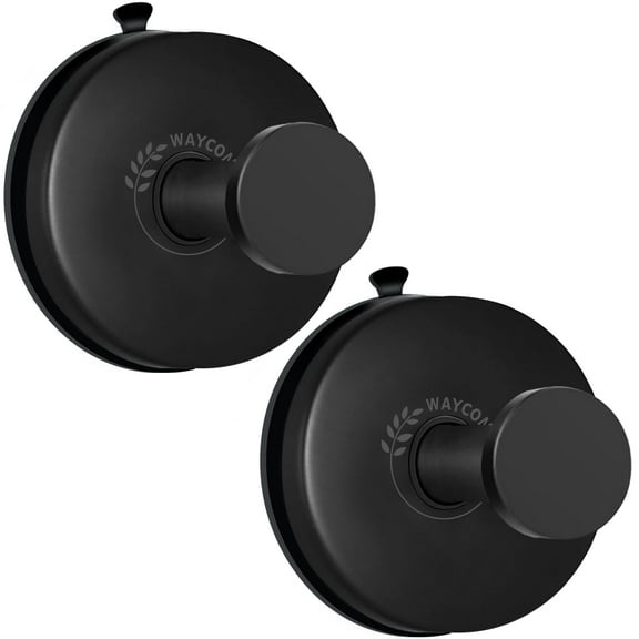 WAYCOM Vacuum Metal Suction Cup Hooks Stainless Steel Shower Holder Hanger for Bathroom(Black 2pcs)