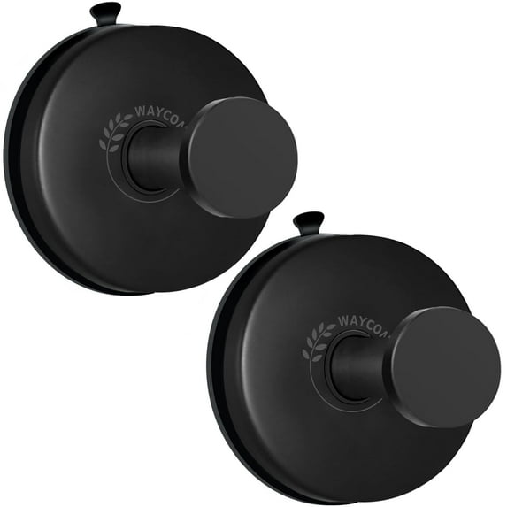 WAYCOM Vacuum Metal Suction Cup Hooks Stainless Steel Shower Holder Hanger for Bathroom(Black 2pcs)