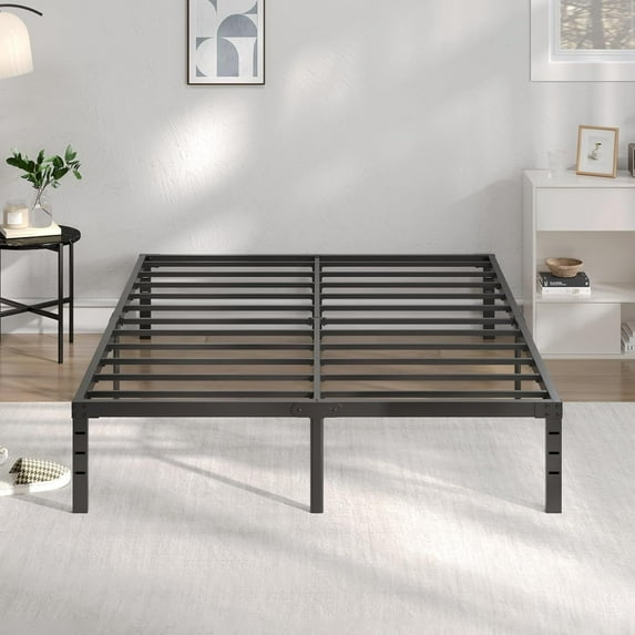 WAYES Queen Bed Frame, 14 Inch High Platform Bed Frame with Storage, Minimal Queen Size Metal Bed Frame, Heavy Duty, No Box Spring Needed, Noise-Free, Easy Assembly, Black