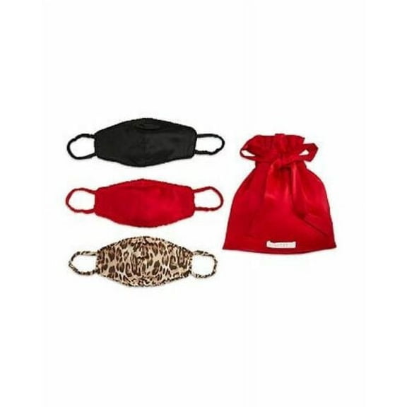 WAYF Women's 3-Pieces Breathable Washable Abstract Leopard Face Cover, Red/Black