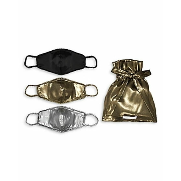 WAYF Women's 3-Pieces Breathable Washable Metallic Face Cover, Colour-Gold Lame