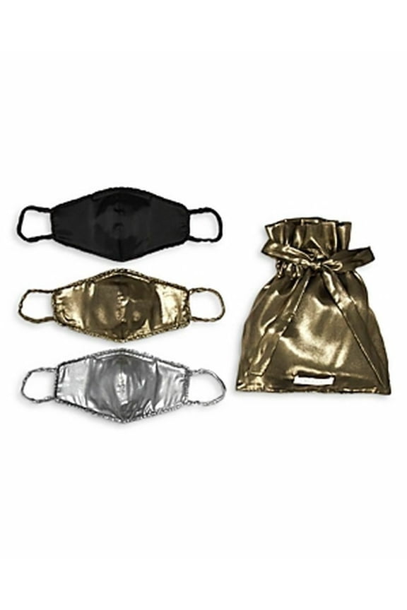 Women's 3-Pieces Breathable Washable Metallic Face Cover, Colour-Gold Lame