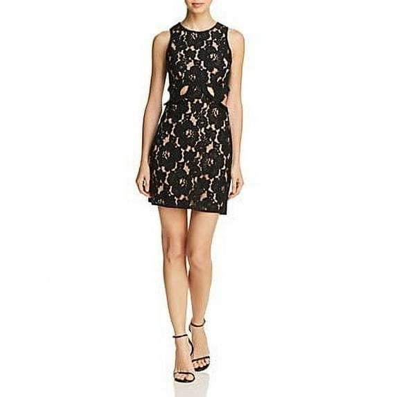 WAYF Women's Drake Cutout Lace Dress in Black/Nude (Large)