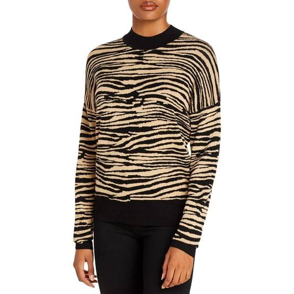 WAYF Womens Vincent Tiger Intarsia Zebra Print Pullover Mock Sweater