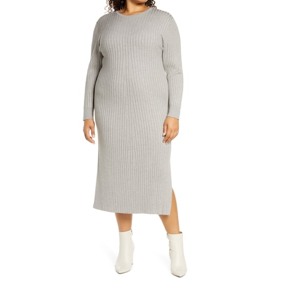 WAYF X Bff Plus Size Women's Hollie Tie Back Long Sleeve Sweater Dress- (Heather Grey, 1X)