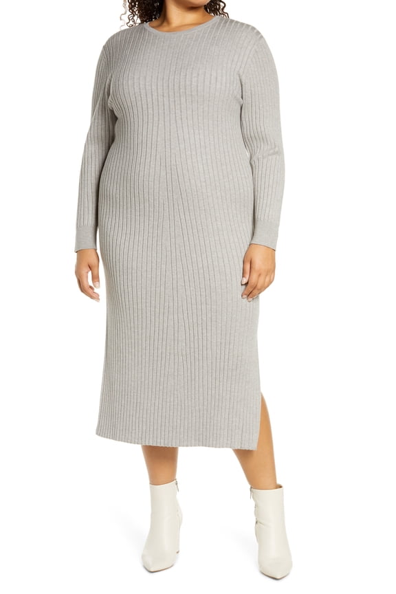 X Bff Plus Size Women's Hollie Tie Back Long Sleeve Sweater Dress- (Heather Grey, 1X)