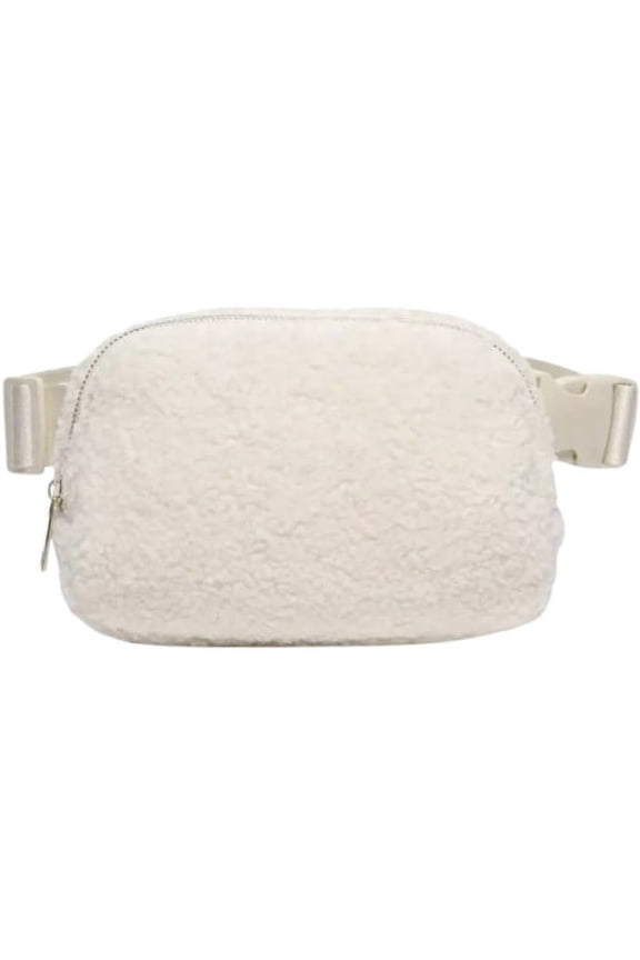 Teddy Belt Bag. Women Fanny Pack Waist Light Cream Color Fleece