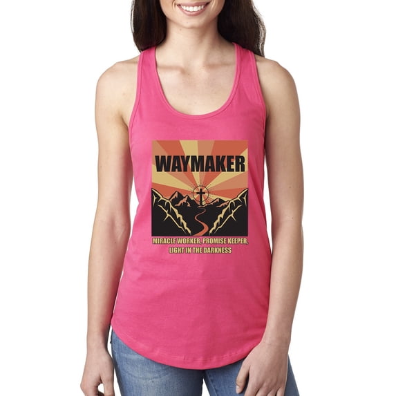 WAYMAKER Miracle Worker Promise Keeper Inspirational/Christian Ladies Racerback Tank Top, Hot Pink, Medium