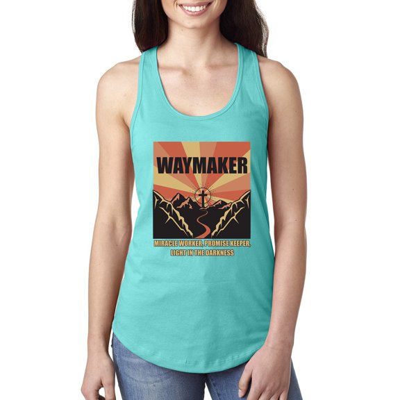WAYMAKER Miracle Worker Promise Keeper Inspirational/Christian Ladies Racerback Tank Top, Tahiti Blue, Medium