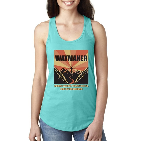 WAYMAKER Miracle Worker Promise Keeper Inspirational/Christian Ladies Racerback Tank Top, Tahiti Blue, Small