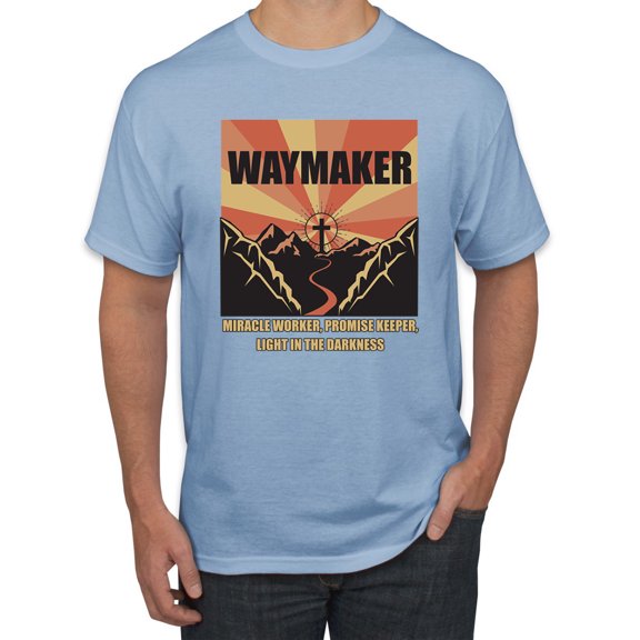 WAYMAKER Miracle Worker Promise Keeper Inspirational/Christian Men's Graphic T-Shirt, Light Blue, Large