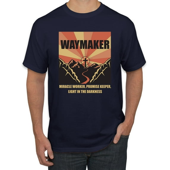 WAYMAKER Miracle Worker Promise Keeper Inspirational/Christian Men's Graphic T-Shirt, Navy, Medium