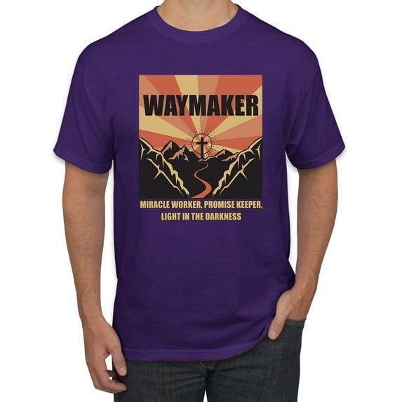 WAYMAKER Miracle Worker Promise Keeper Inspirational/Christian Men's Graphic T-Shirt, Purple, 5X-Large