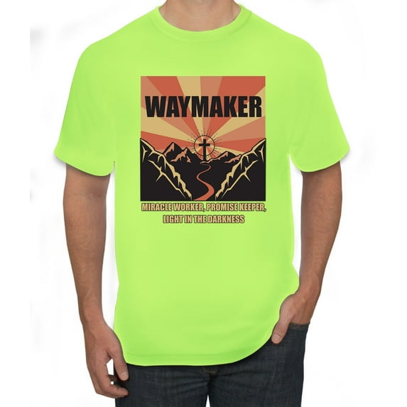 WAYMAKER Miracle Worker Promise Keeper Inspirational/Christian Men's Graphic T-Shirt, Safety Green, 4X-Large