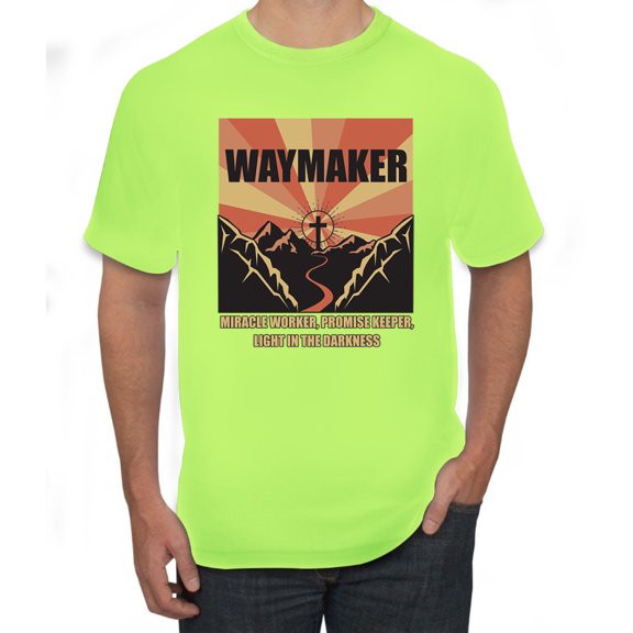 WAYMAKER Miracle Worker Promise Keeper Inspirational/Christian Men's Graphic T-Shirt, Safety Green, Medium