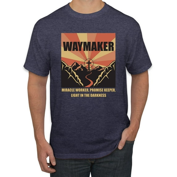 WAYMAKER Miracle Worker Promise Keeper Inspirational/Christian Men's Graphic T-Shirt, Vintage Heather Navy, X-Large