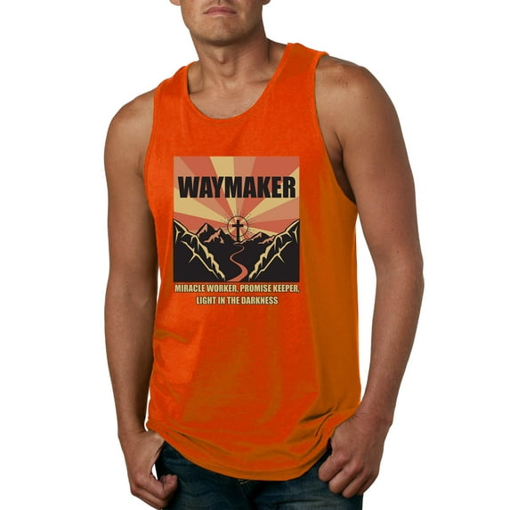 WAYMAKER Miracle Worker Promise Keeper Inspirational/Christian Mens Graphic Tank Top, Orange, Small
