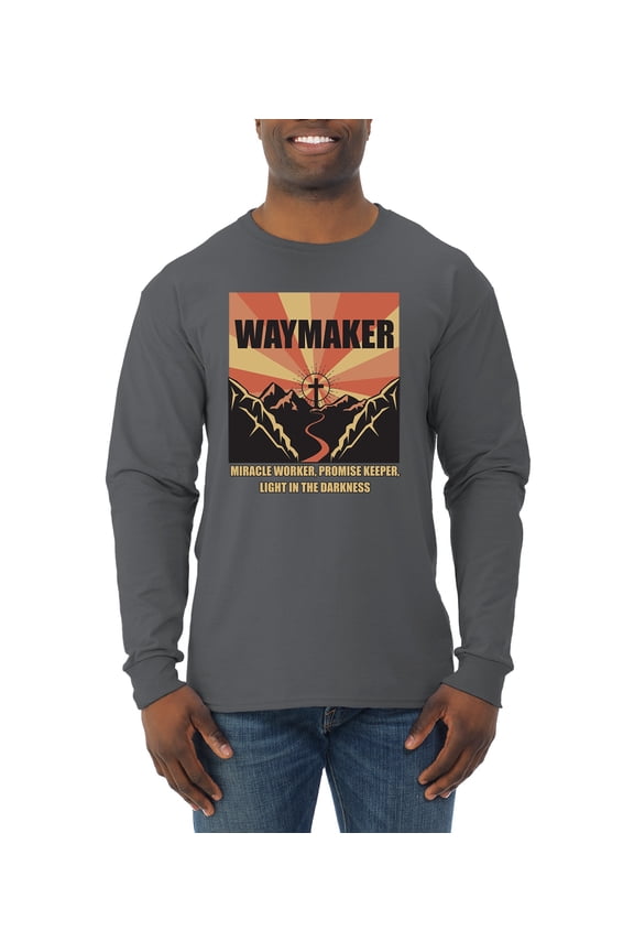 WAYMAKER Miracle Worker Promise Keeper Inspirational/Christian Mens Long Sleeve Shirt, Charcoal, Medium