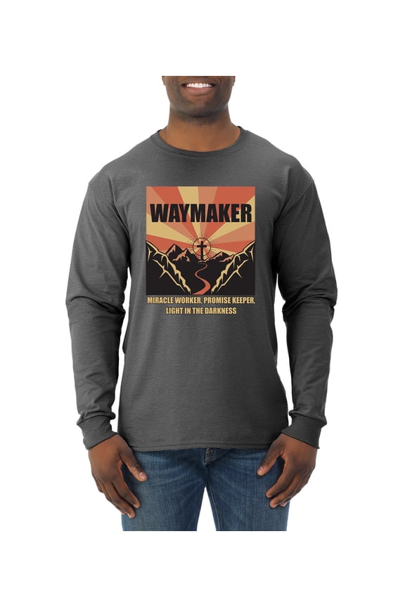 WAYMAKER Miracle Worker Promise Keeper Inspirational/Christian Mens Long Sleeve Shirt, Heather Black, Large