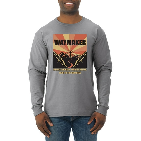 WAYMAKER Miracle Worker Promise Keeper Inspirational/Christian Mens Long Sleeve Shirt, Heather Grey, Small