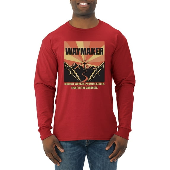 WAYMAKER Miracle Worker Promise Keeper Inspirational/Christian Mens Long Sleeve Shirt, Red, XX-Large