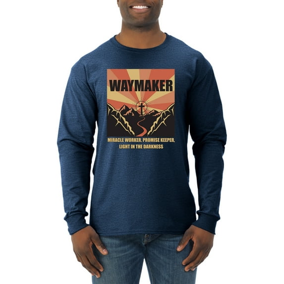 WAYMAKER Miracle Worker Promise Keeper Inspirational/Christian Mens Long Sleeve Shirt, Vintage Heather Navy, XX-Large
