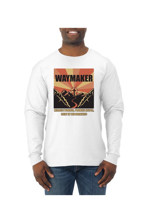 WAYMAKER Miracle Worker Promise Keeper Inspirational/Christian Mens Long Sleeve Shirt, White, Large