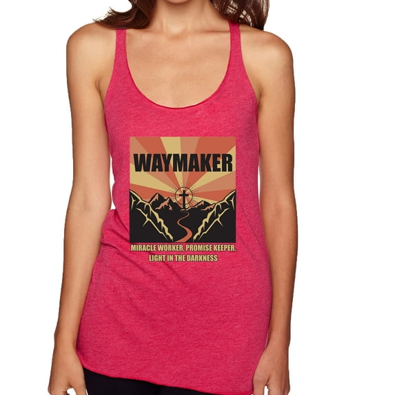 WAYMAKER Miracle Worker Promise Keeper Inspirational/Christian Tri-Blend Racerback Tank Top, Shocking Pink, Medium