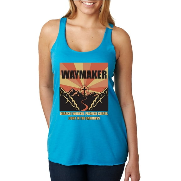 WAYMAKER Miracle Worker Promise Keeper Inspirational/Christian Tri-Blend Racerback Tank Top, Vintage Turquoise, Large