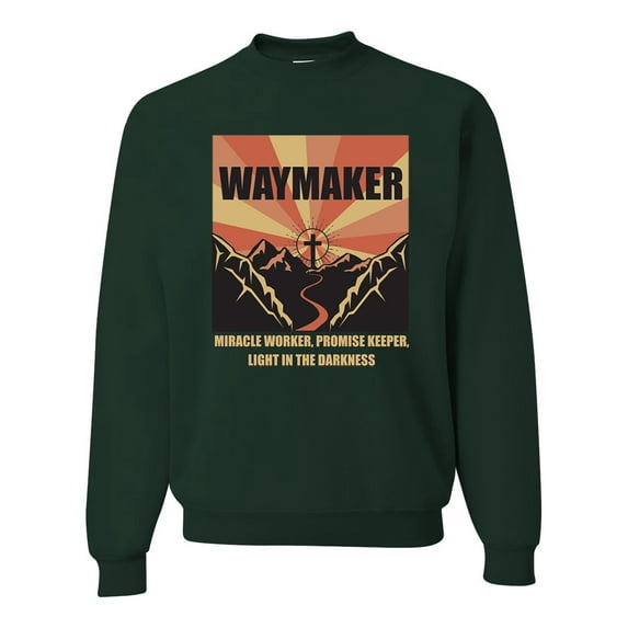 WAYMAKER Miracle Worker Promise Keeper Inspirational/Christian Unisex Crewneck Graphic Sweatshirt, Forest Green, Small