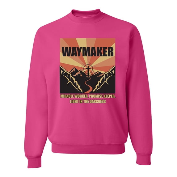 WAYMAKER Miracle Worker Promise Keeper Inspirational/Christian Unisex Crewneck Graphic Sweatshirt, Fuschia, 3X-Large