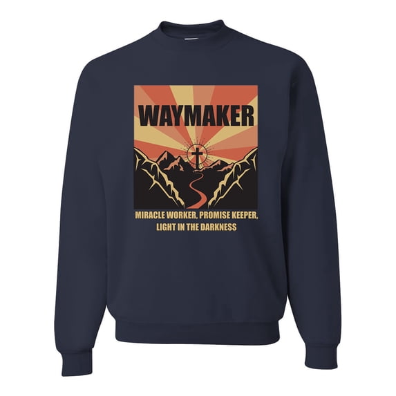 WAYMAKER Miracle Worker Promise Keeper Inspirational/Christian Unisex Crewneck Graphic Sweatshirt, Navy, Medium