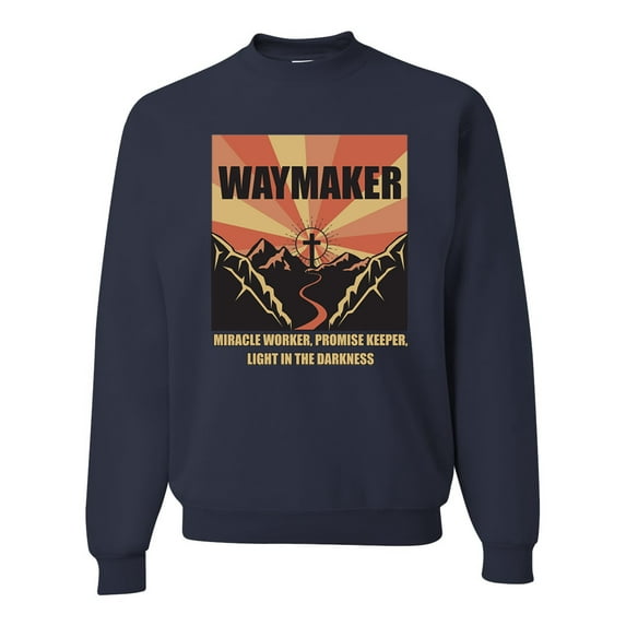 WAYMAKER Miracle Worker Promise Keeper Inspirational/Christian Unisex Crewneck Graphic Sweatshirt, Navy, X-Large
