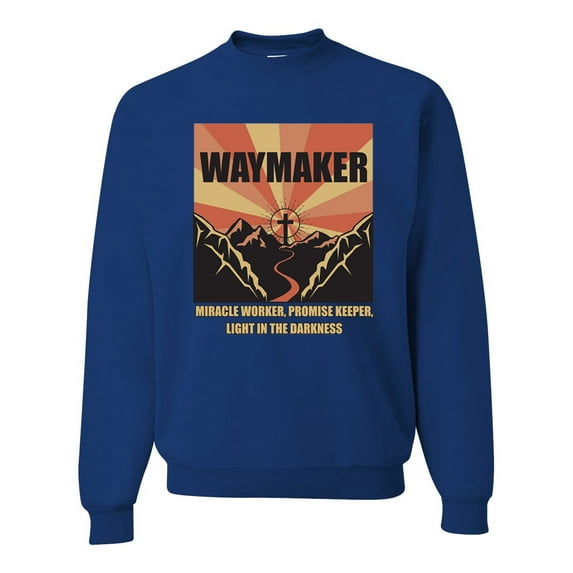WAYMAKER Miracle Worker Promise Keeper Inspirational/Christian Unisex Crewneck Graphic Sweatshirt, Royal, Large