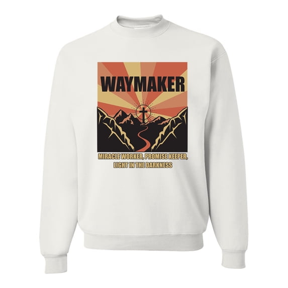 WAYMAKER Miracle Worker Promise Keeper Inspirational/Christian Unisex Crewneck Graphic Sweatshirt, White, Medium