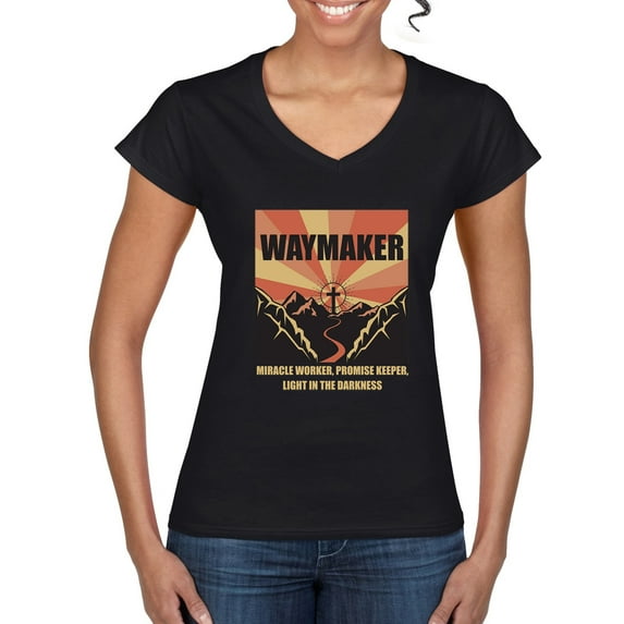 WAYMAKER Miracle Worker Promise Keeper Inspirational/Christian Women's Standard V-Neck Tee, Black, Large