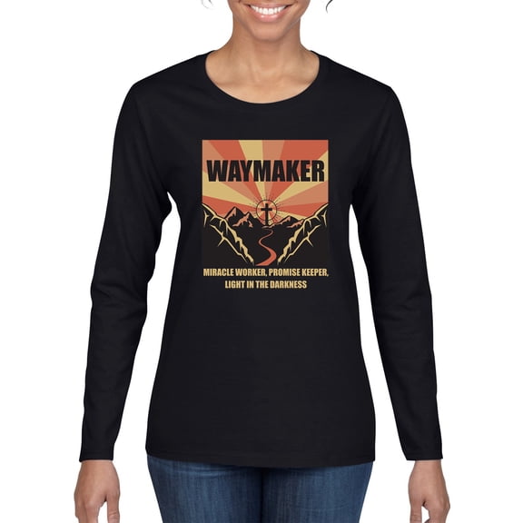 WAYMAKER Miracle Worker Promise Keeper Inspirational/Christian Womens Graphic Long Sleeve T-Shirt, Black, X-Large