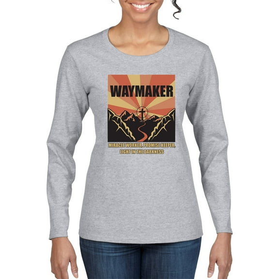 WAYMAKER Miracle Worker Promise Keeper Inspirational/Christian Womens Graphic Long Sleeve T-Shirt, Heather Grey, X-Large