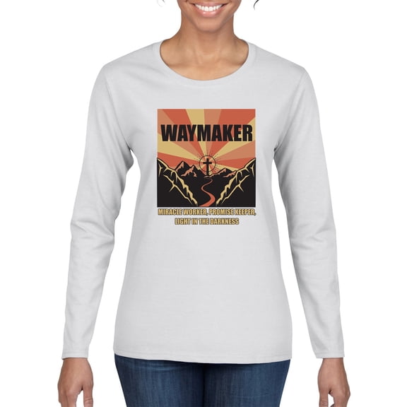 WAYMAKER Miracle Worker Promise Keeper Inspirational/Christian Womens Graphic Long Sleeve T-Shirt, White, Medium