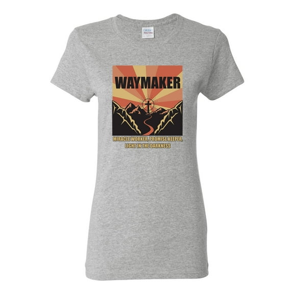 WAYMAKER Miracle Worker Promise Keeper Inspirational/Christian Womens Graphic T-Shirt, Heather Grey, Medium