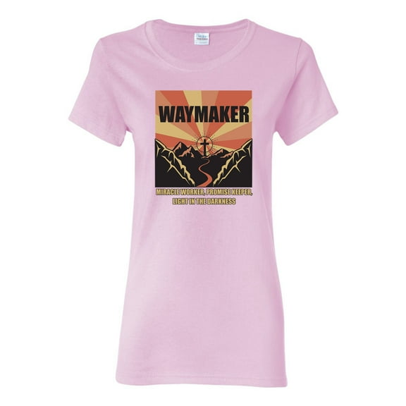 WAYMAKER Miracle Worker Promise Keeper Inspirational/Christian Womens Graphic T-Shirt, Light Pink, X-Large