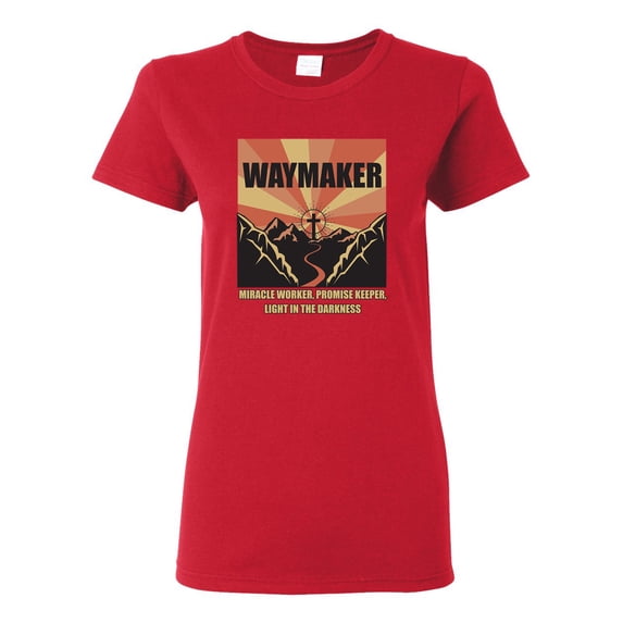 WAYMAKER Miracle Worker Promise Keeper Inspirational/Christian Womens Graphic T-Shirt, Red, Medium