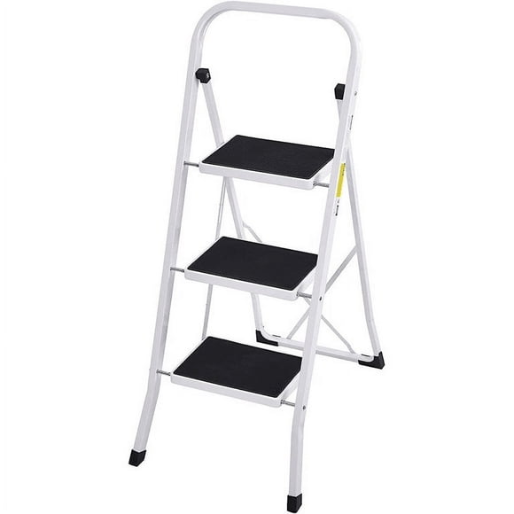 WAYPLUS 330lb Capacity 3 Step Steel Ladder, Folding Portable Step Stool w/ Non-Slip Feet, Rubber Pads
