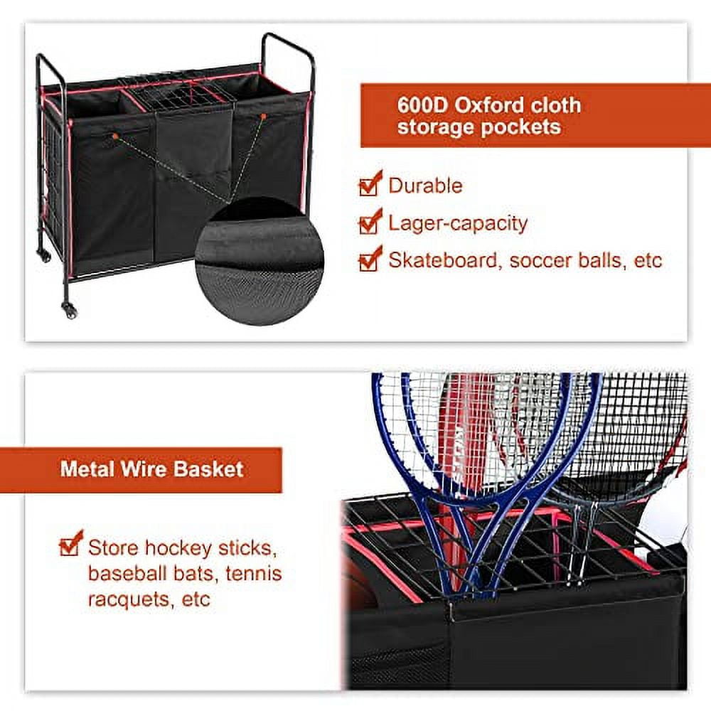 WAYTRIM Garage Sports Equipment Organizer, Ball Storage Rack, Garage Ball Organizer, Rolling