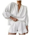 thumbnail image 1 of WAYUTE 2 Piece Sets for Women Oversized Solid Color Summer Shorts and Shirt Top V Neck Cozy Shirt Vacation Trendy Casual Wear, 1 of 5