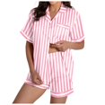 thumbnail image 1 of WAYUTE 2 Piece Sets for Women Short Sleeve Stpried V Neck Button Down Shirts and Shorts Set Comfortable Home Outfit Loungewear Sets, 1 of 7